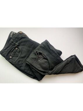 American Eagle Outfitters • Faded Black Destructed Mom Jeans